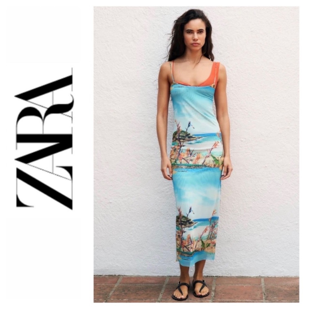 Zara tulle printed beach scene dress